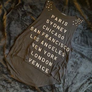 Black tank top with famous cities